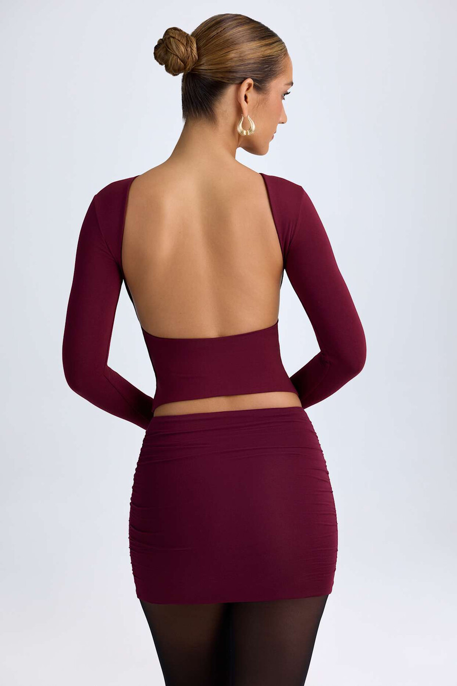 minissaia midi franzida em modal na cor vermelho vinho