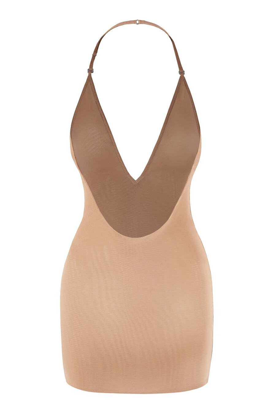 vestido curto multifuncional em malha macia intimates na cor pêssego quente.