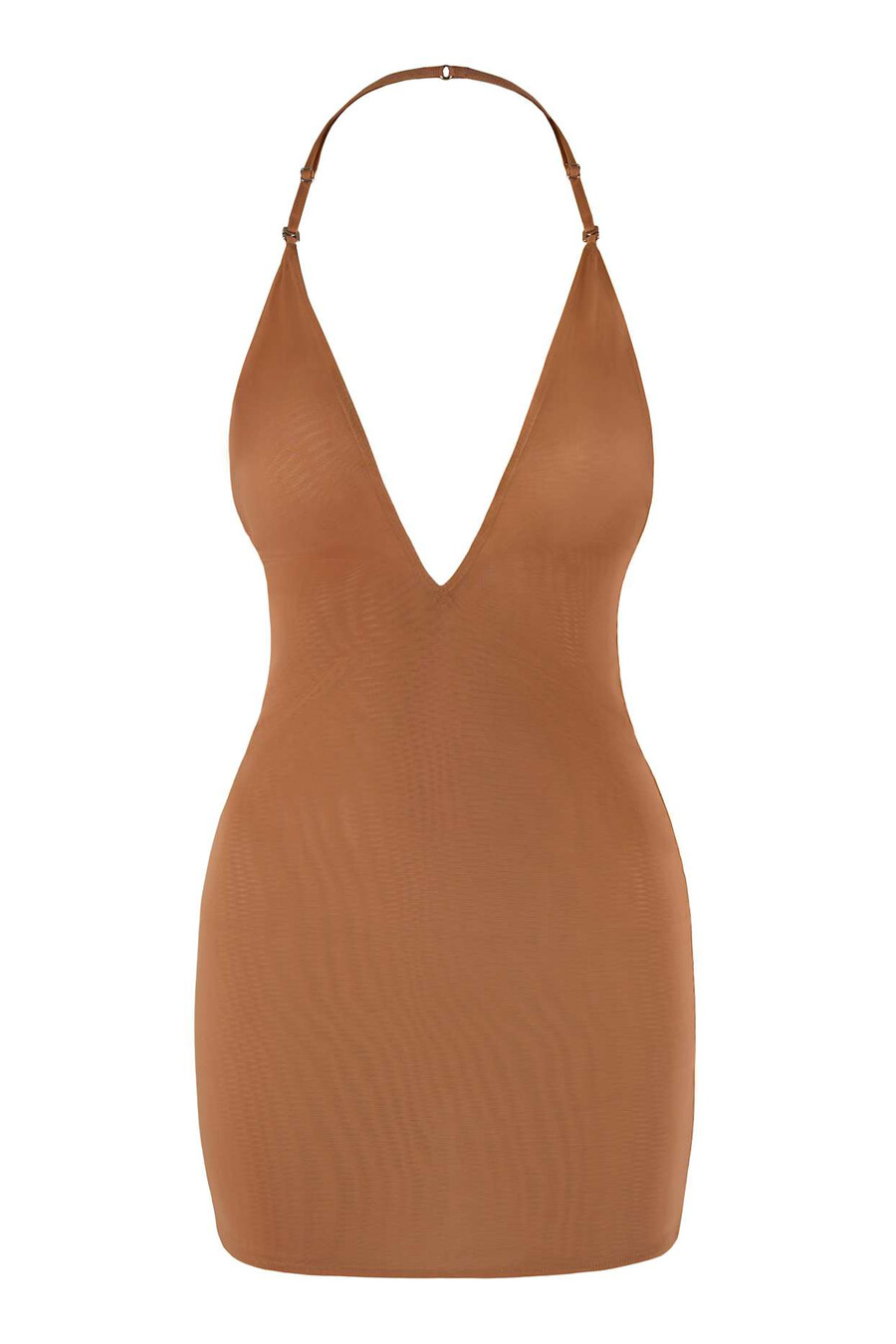 vestido curto multifuncional em malha macia intimates na cor mel.
