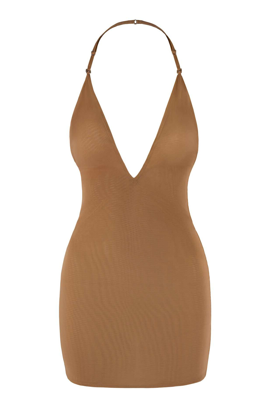 vestido curto multifuncional em malha macia intimates na cor amêndoa