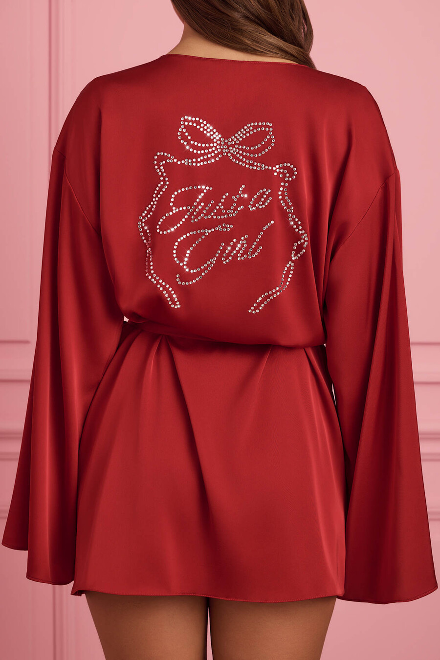 robe transpassada bordada em vermelho rubi