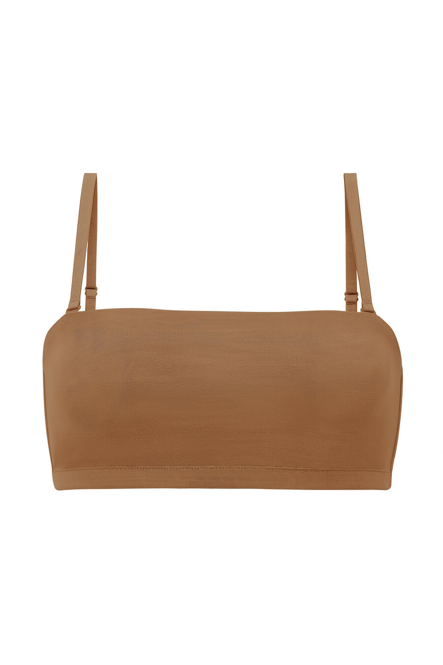 sutiã bandeau de malha macia na cor amêndoa