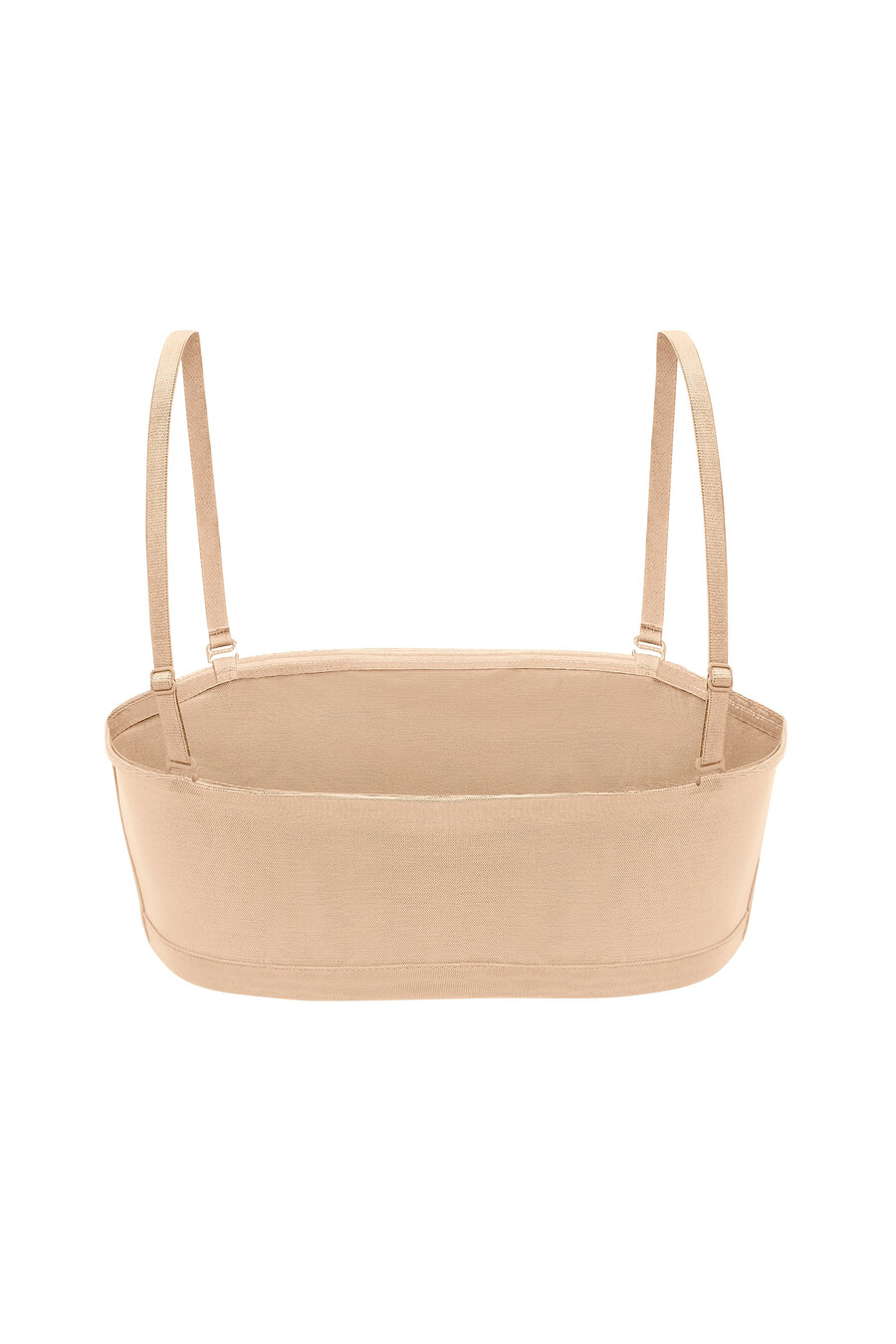 sutiã bandeau de malha macia na cor bege.