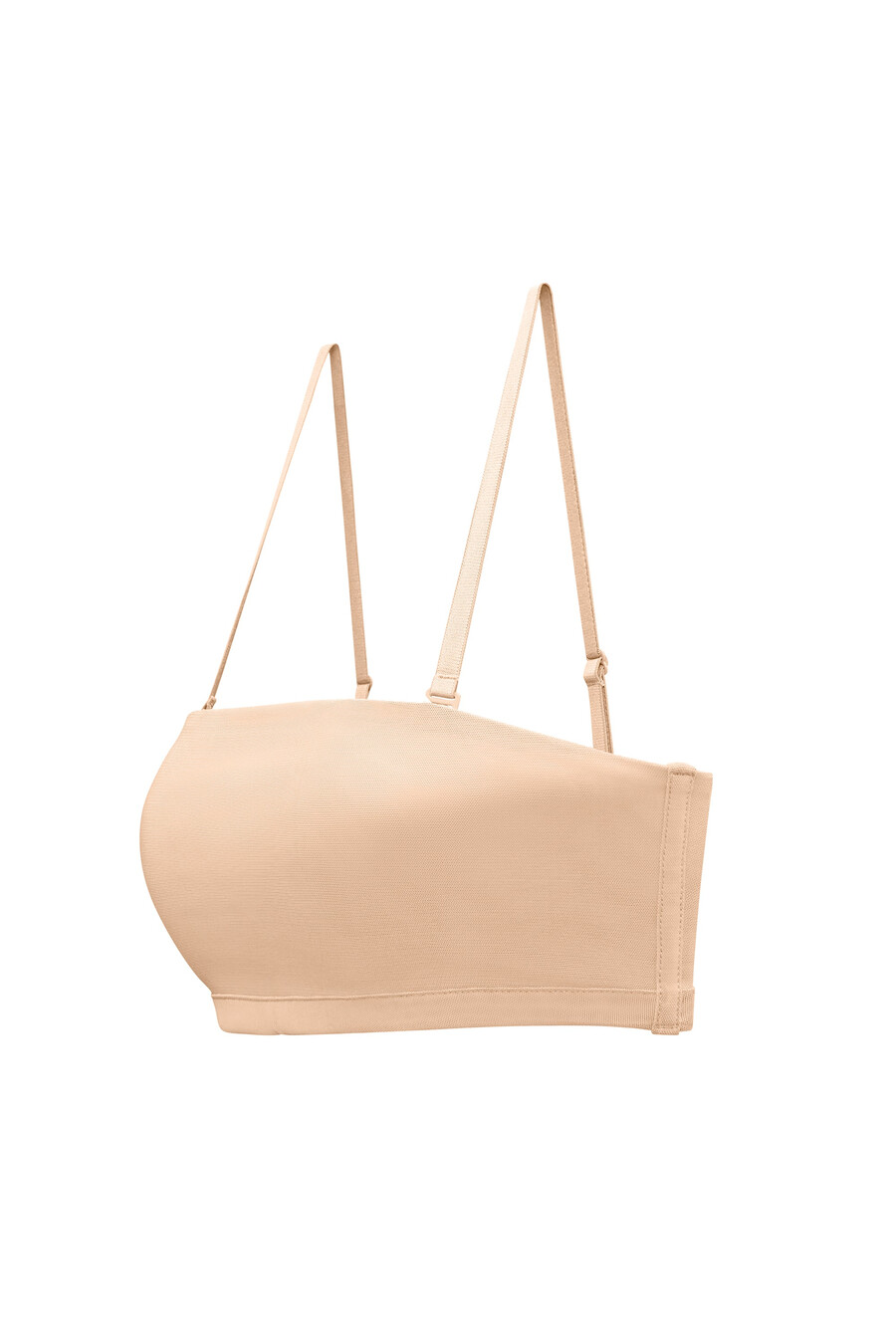 sutiã bandeau de malha macia na cor bege.