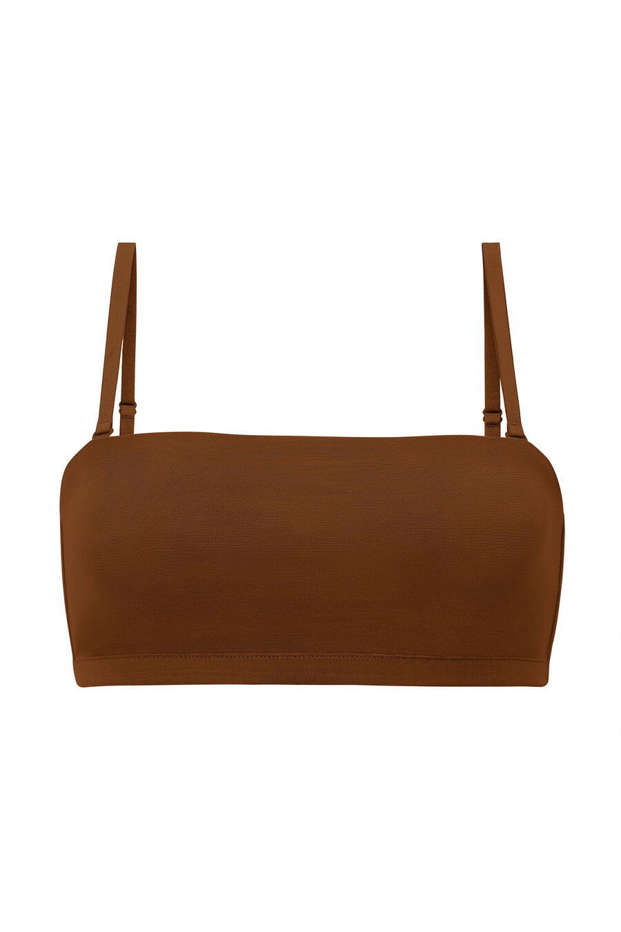 sutiã bandeau de malha macia na cor castanha.