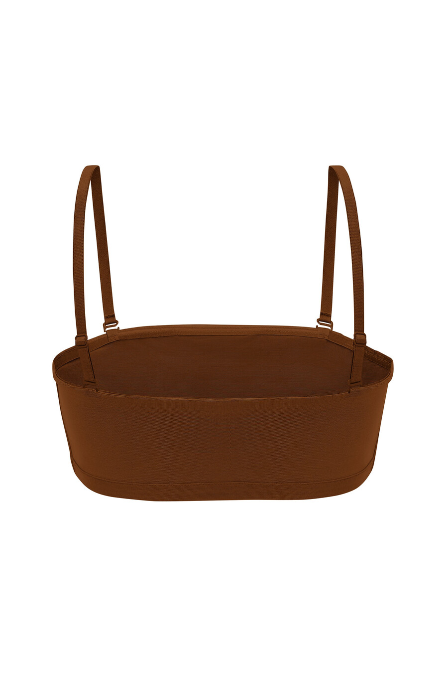 sutiã bandeau de malha macia na cor castanha.