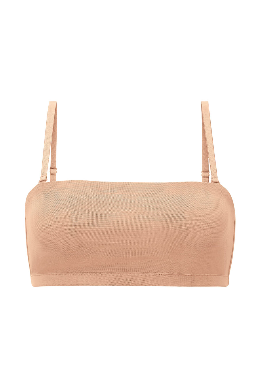 sutiã bandeau de malha macia na cor pêssego quente.