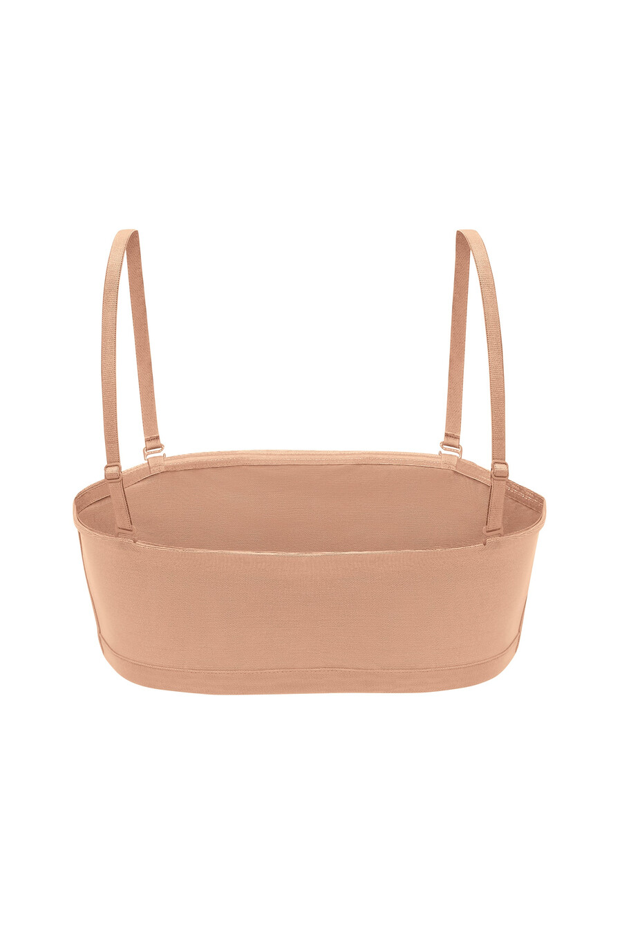 sutiã bandeau de malha macia na cor pêssego quente.