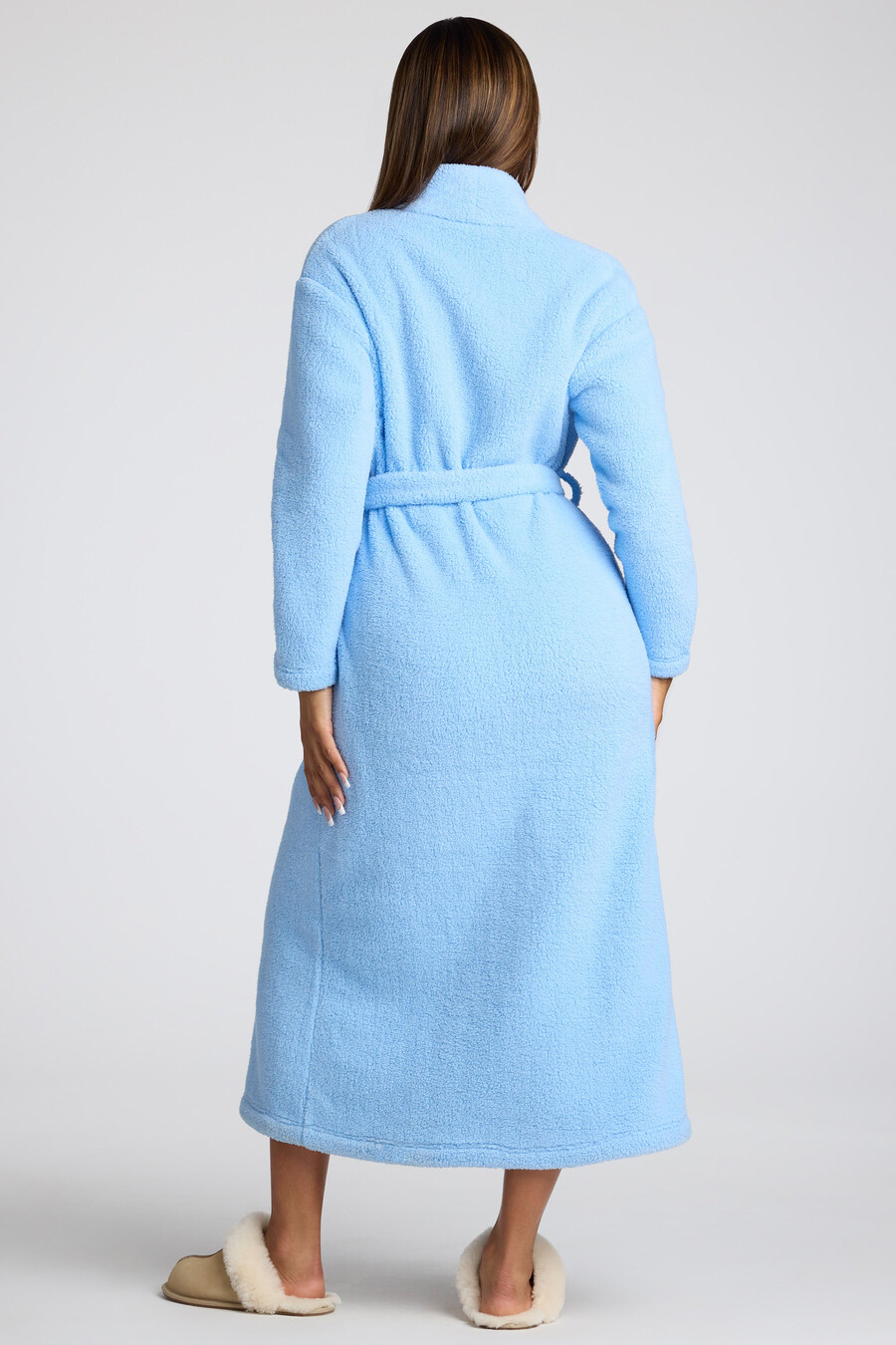 robe de lã polar com amarração frontal na cor azul bebê