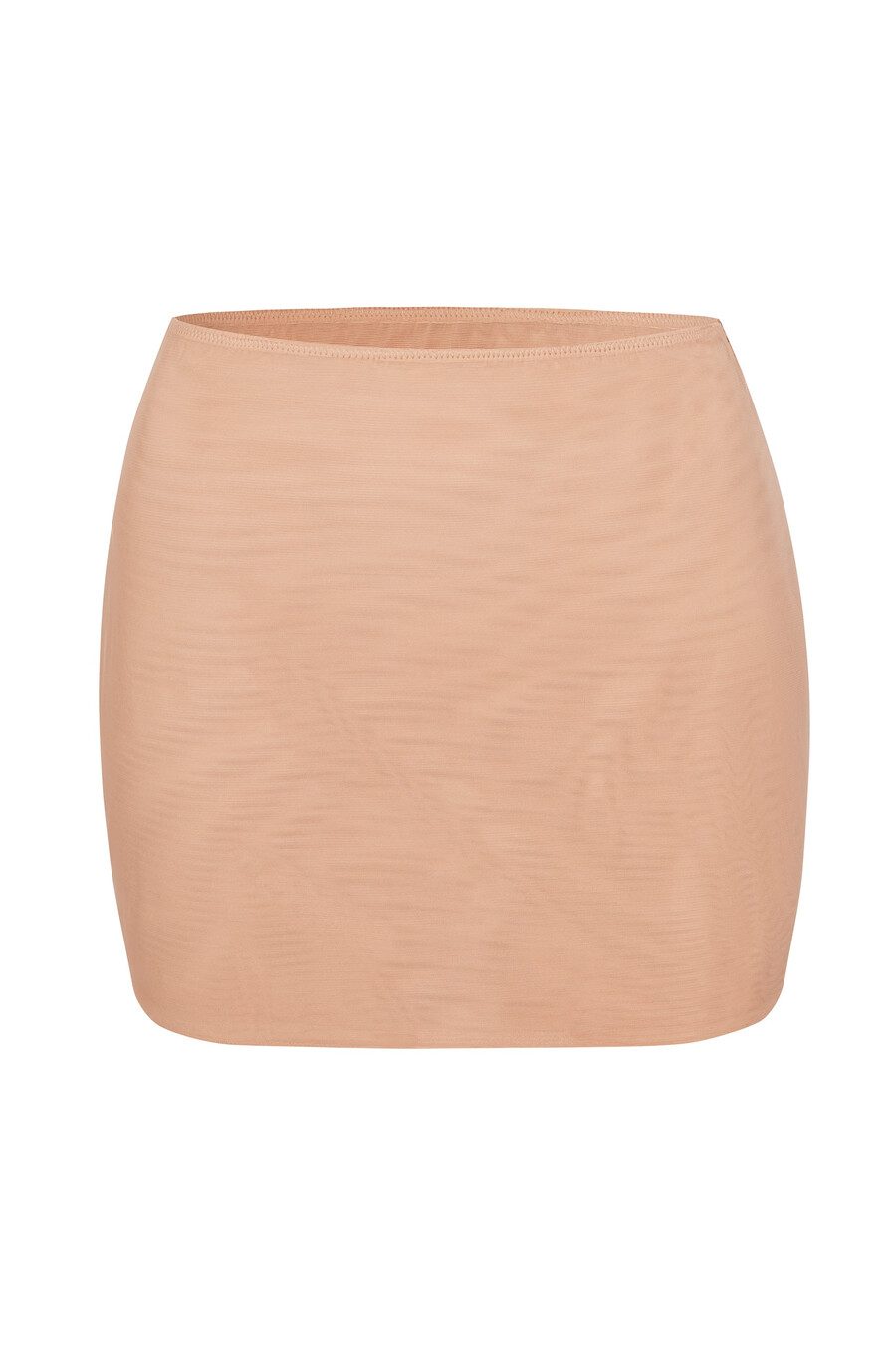 minissaia slip de cintura baixa em malha macia na cor pêssego quente.