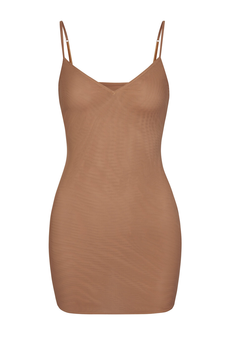 vestido curto de alcinha com decote em v em tule macio na cor mel