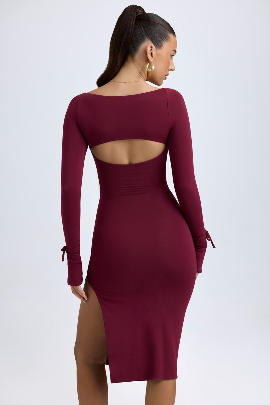 vestido midi de modal com decote quadrado na cor vermelho vinho