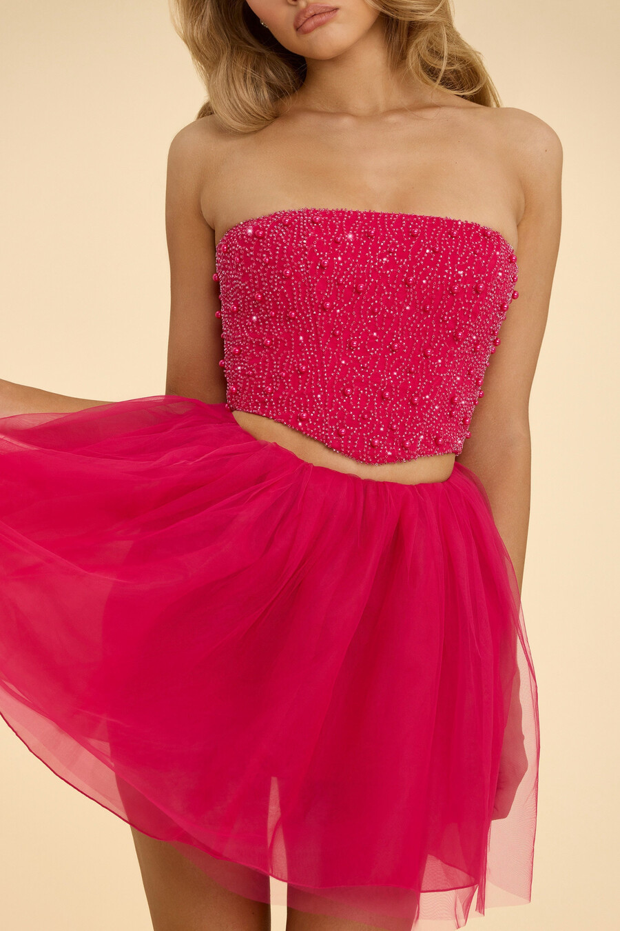 minissaia de tule de cintura alta rosa choque