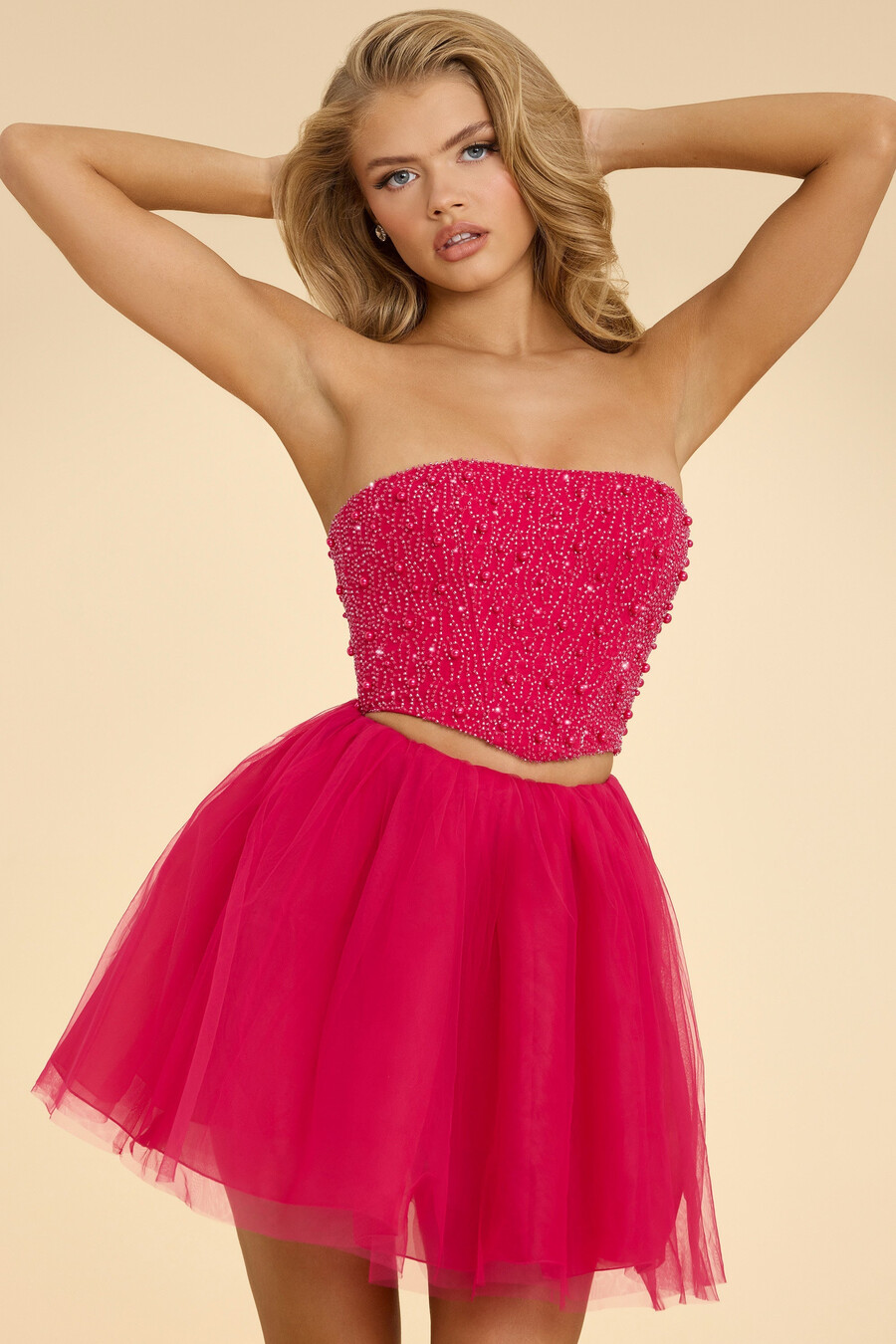 minissaia de tule de cintura alta rosa choque