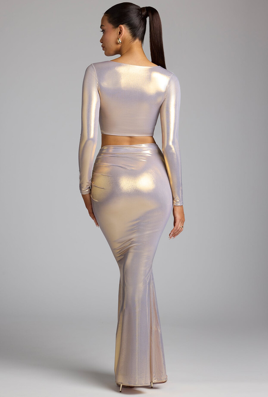 vestido midi de jérsei metálico dourado claro