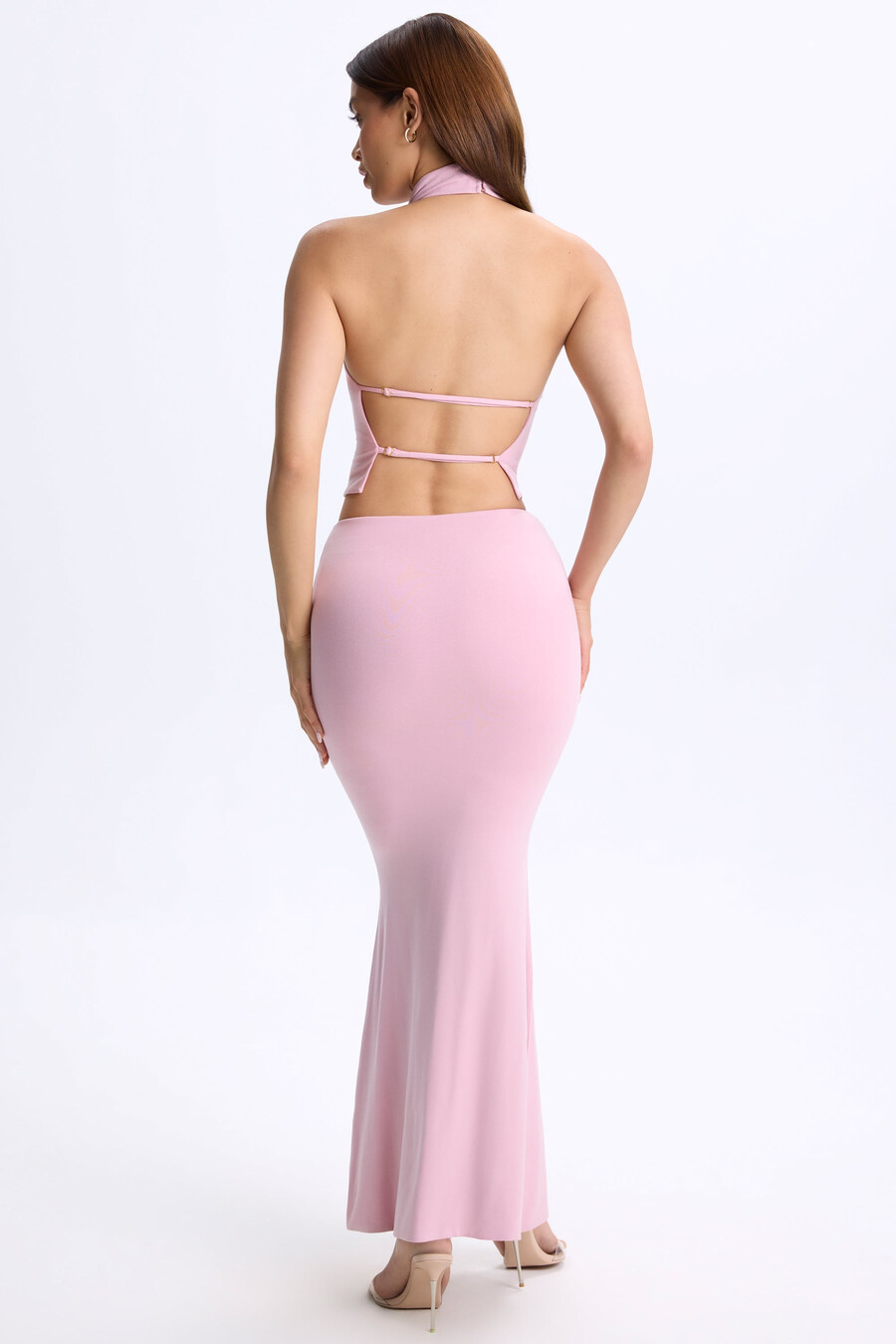 saia maxi de cintura baixa em rosa blush