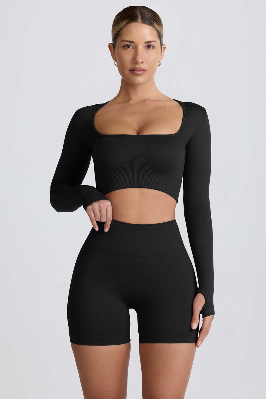 top cropped de manga comprida super sculpt seamless na cor preta