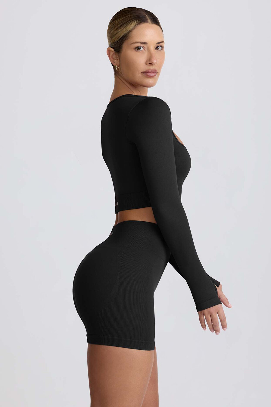 top cropped de manga comprida super sculpt seamless na cor preta