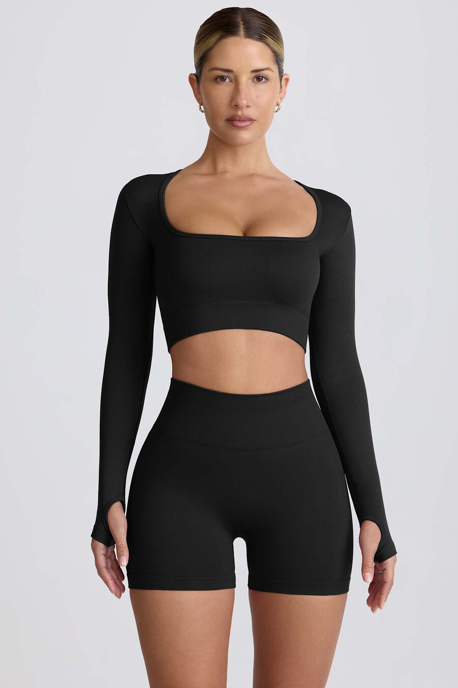 top cropped de manga comprida super sculpt seamless na cor preta