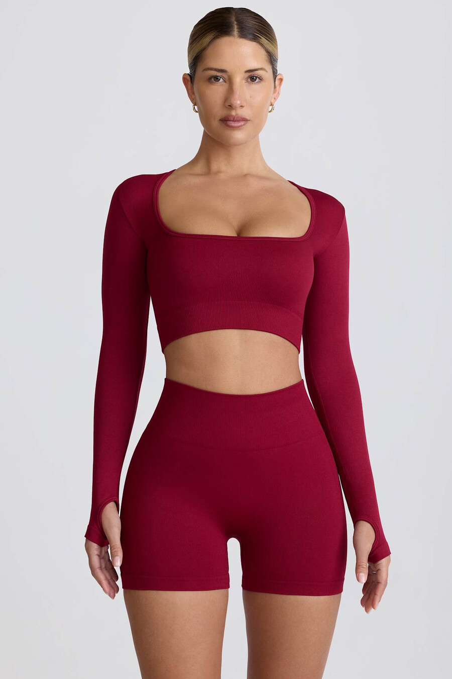 top cropped de manga comprida super sculpt seamless na cor bordô