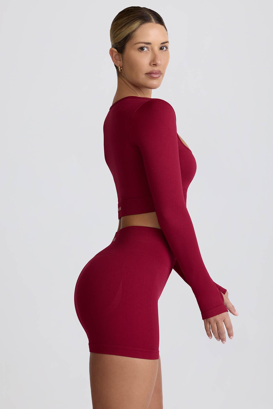 top cropped de manga comprida super sculpt seamless na cor bordô