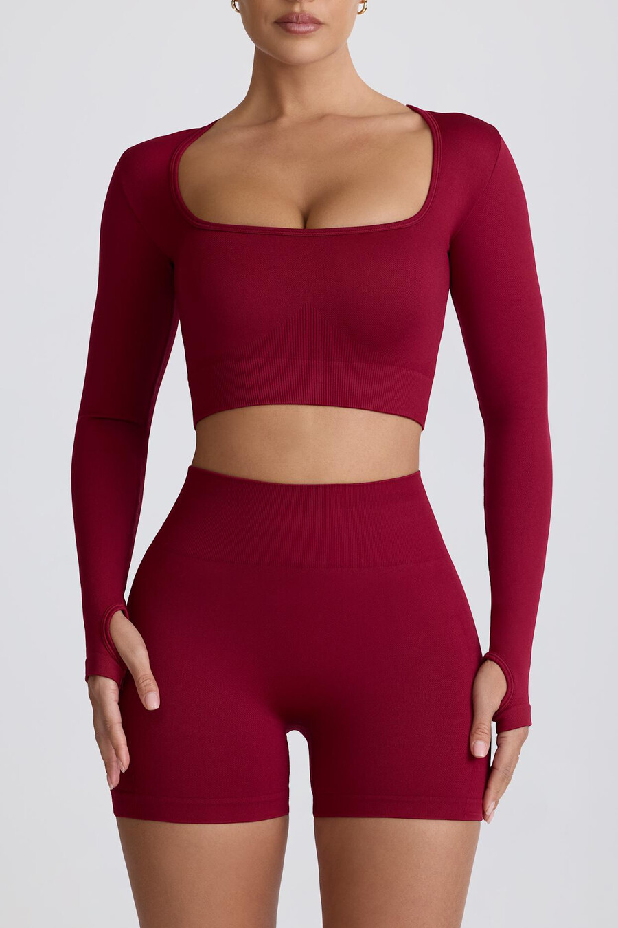top cropped de manga comprida super sculpt seamless na cor bordô