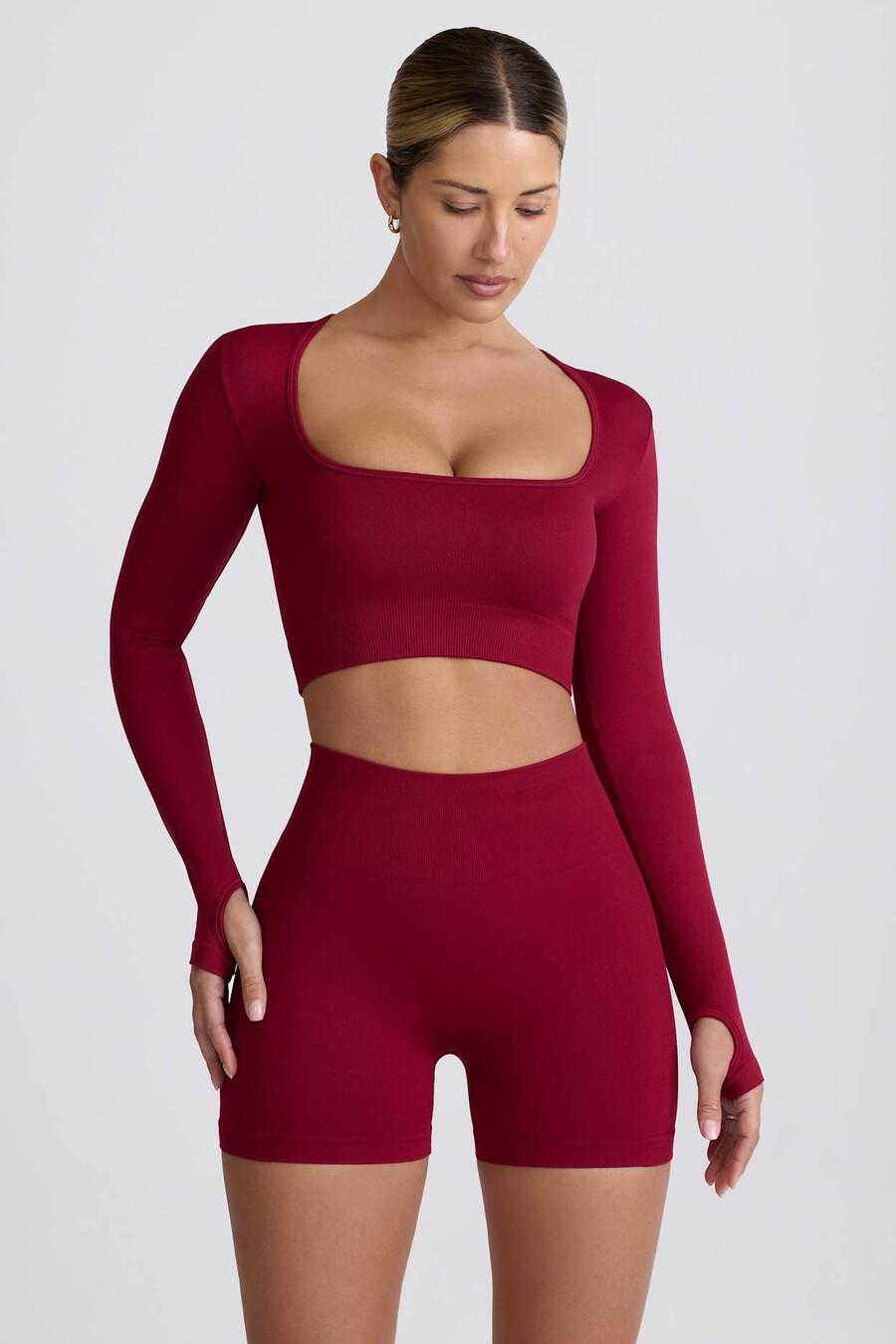 top cropped de manga comprida super sculpt seamless na cor bordô
