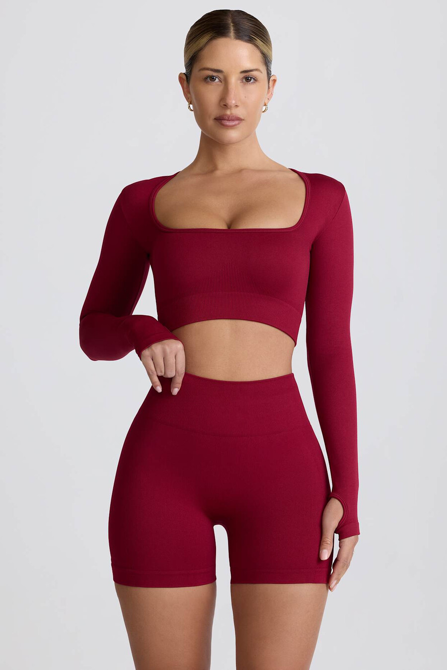 top cropped de manga comprida super sculpt seamless na cor bordô