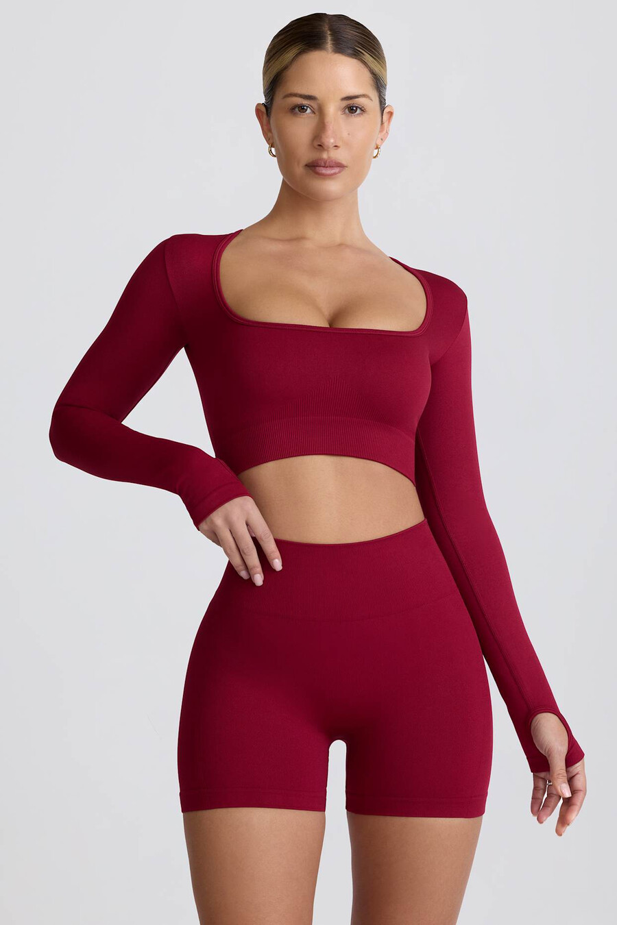top cropped de manga comprida super sculpt seamless na cor bordô