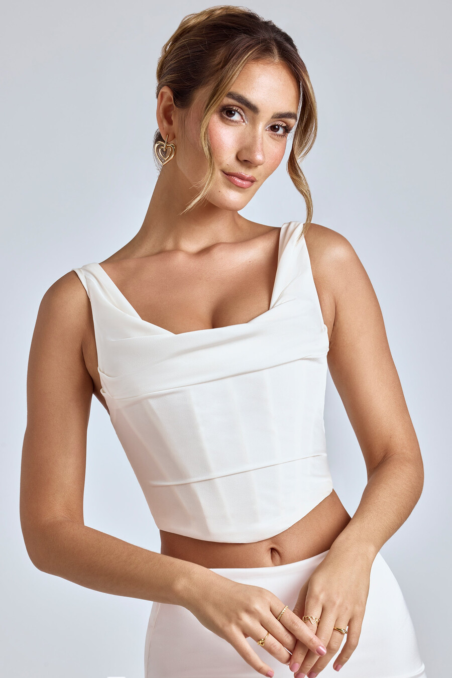 corset com gola drapeada na cor branca