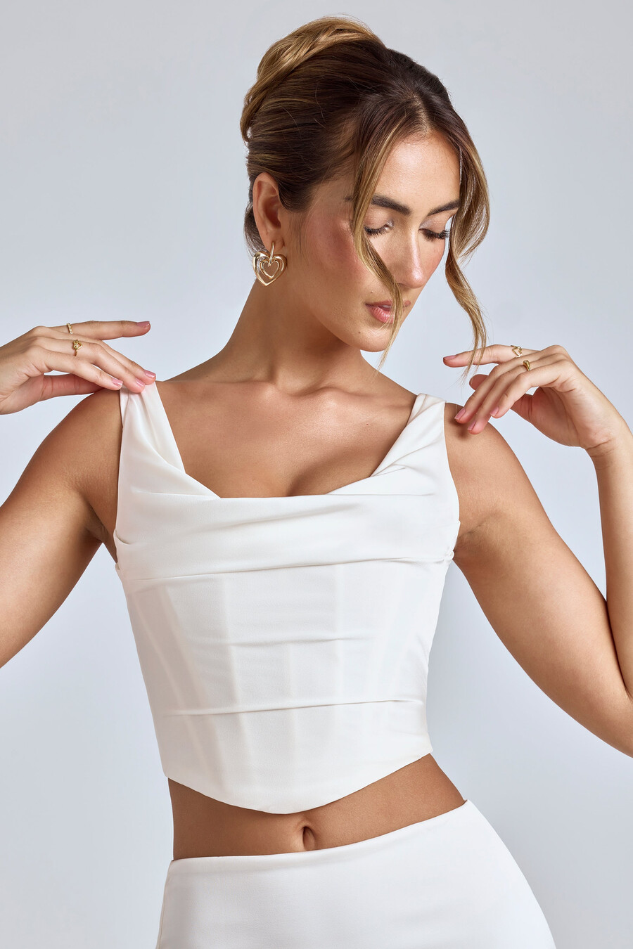 corset com gola drapeada na cor branca