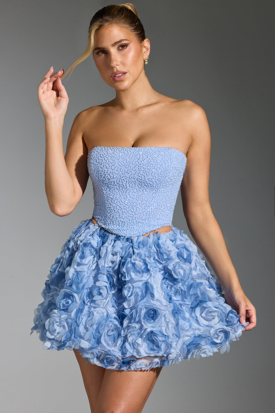 top corset bordado na cor azul