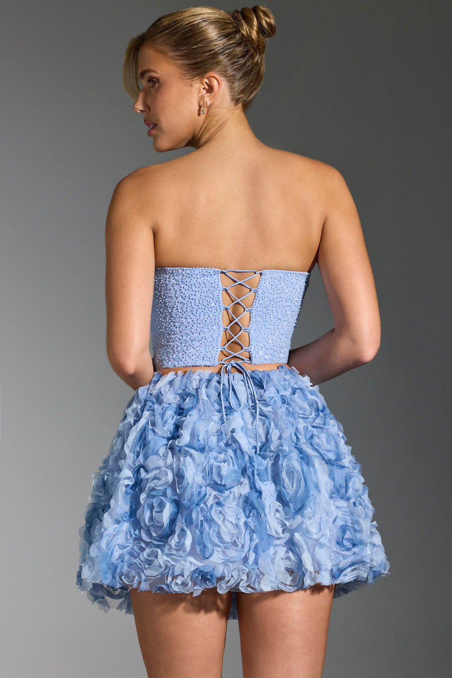 top corset bordado na cor azul