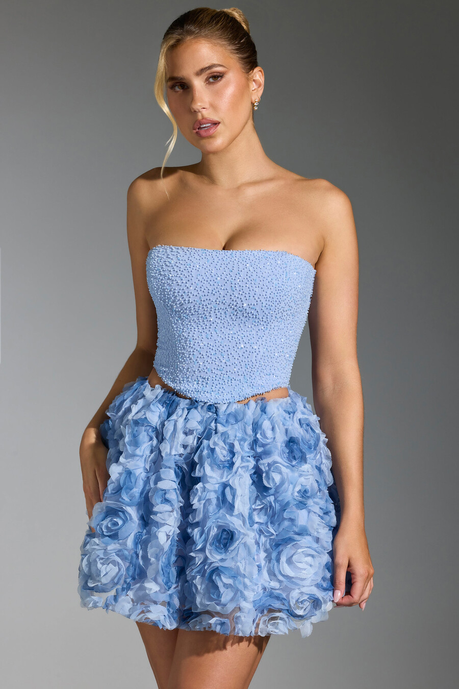top corset bordado na cor azul