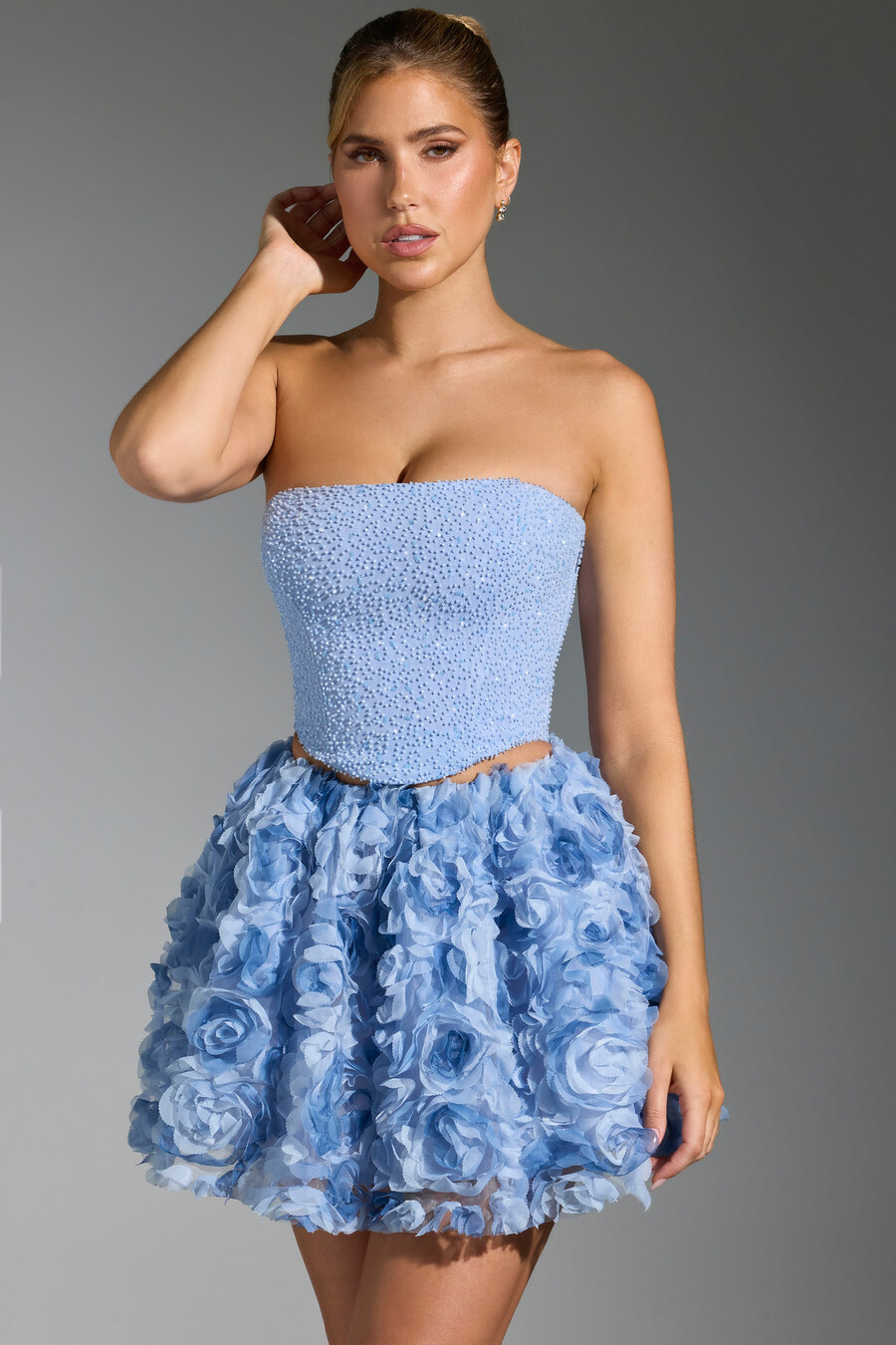 top corset bordado na cor azul