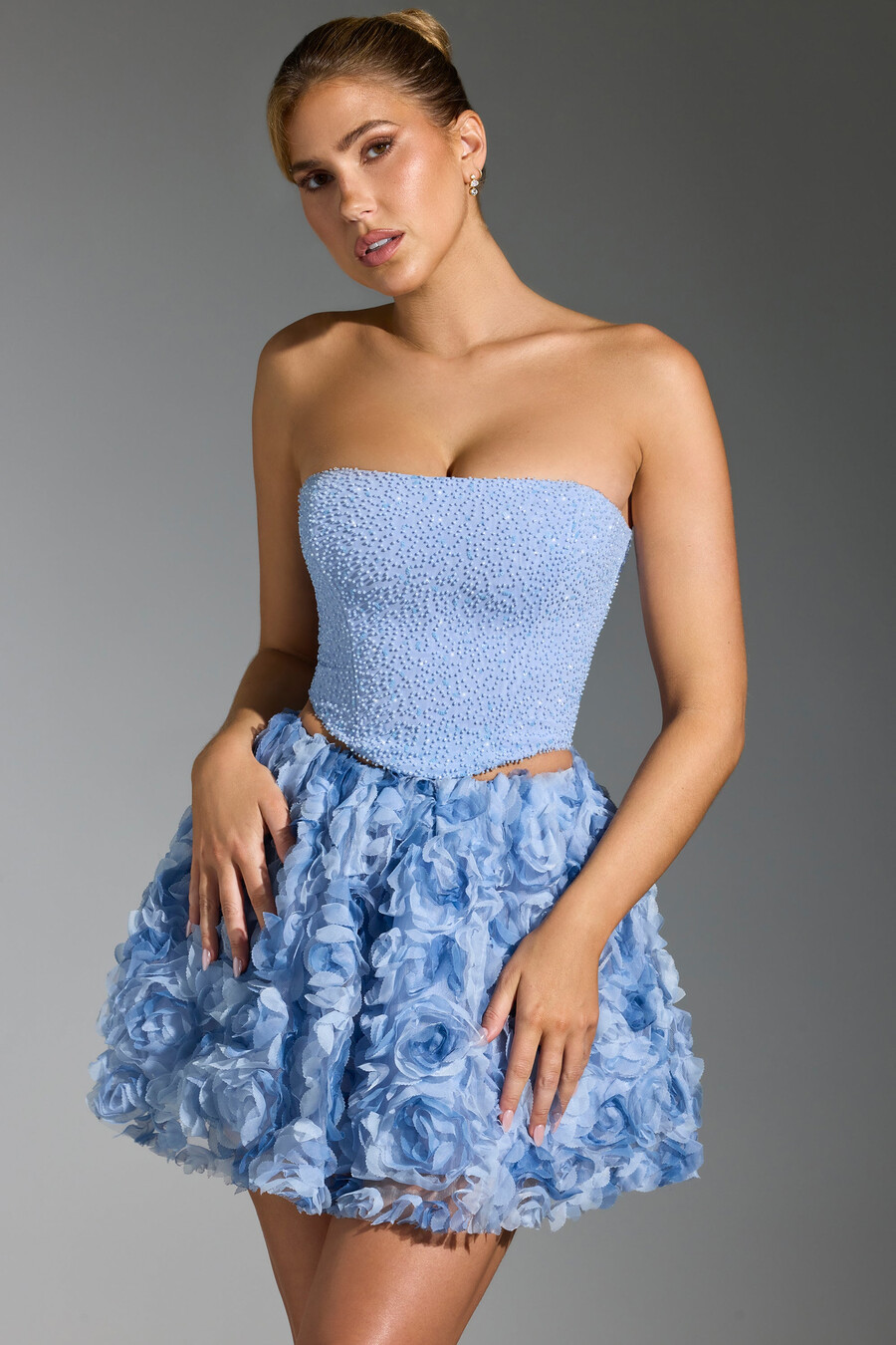top corset bordado na cor azul