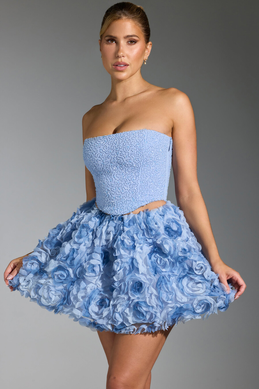 top corset bordado na cor azul