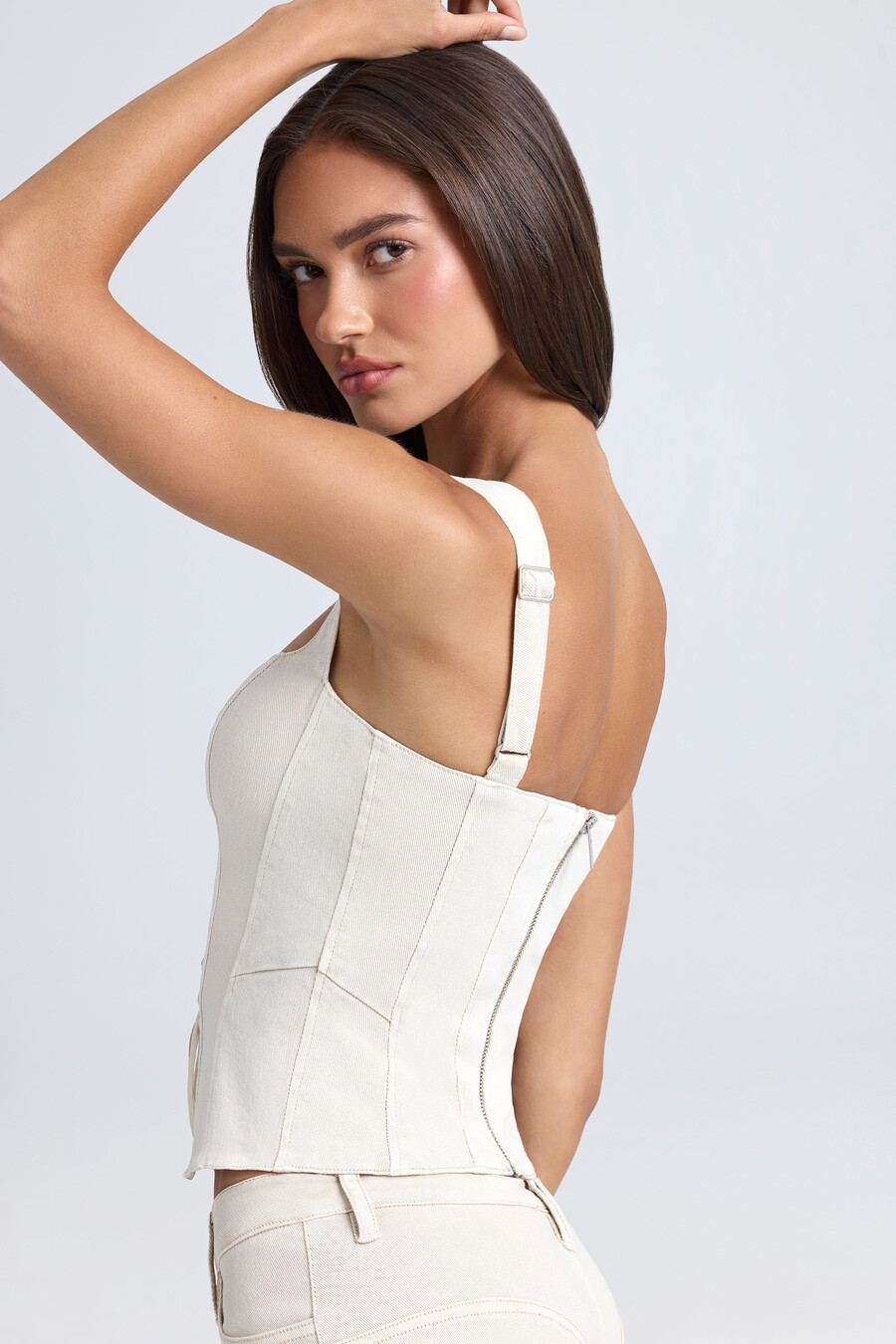 top corset com amarração na cor cru