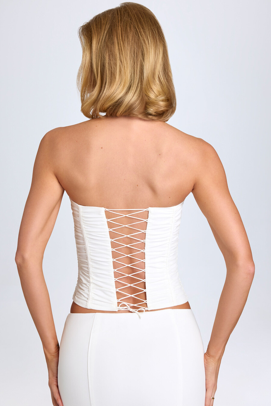 top corset franzido com amarração na cor branca