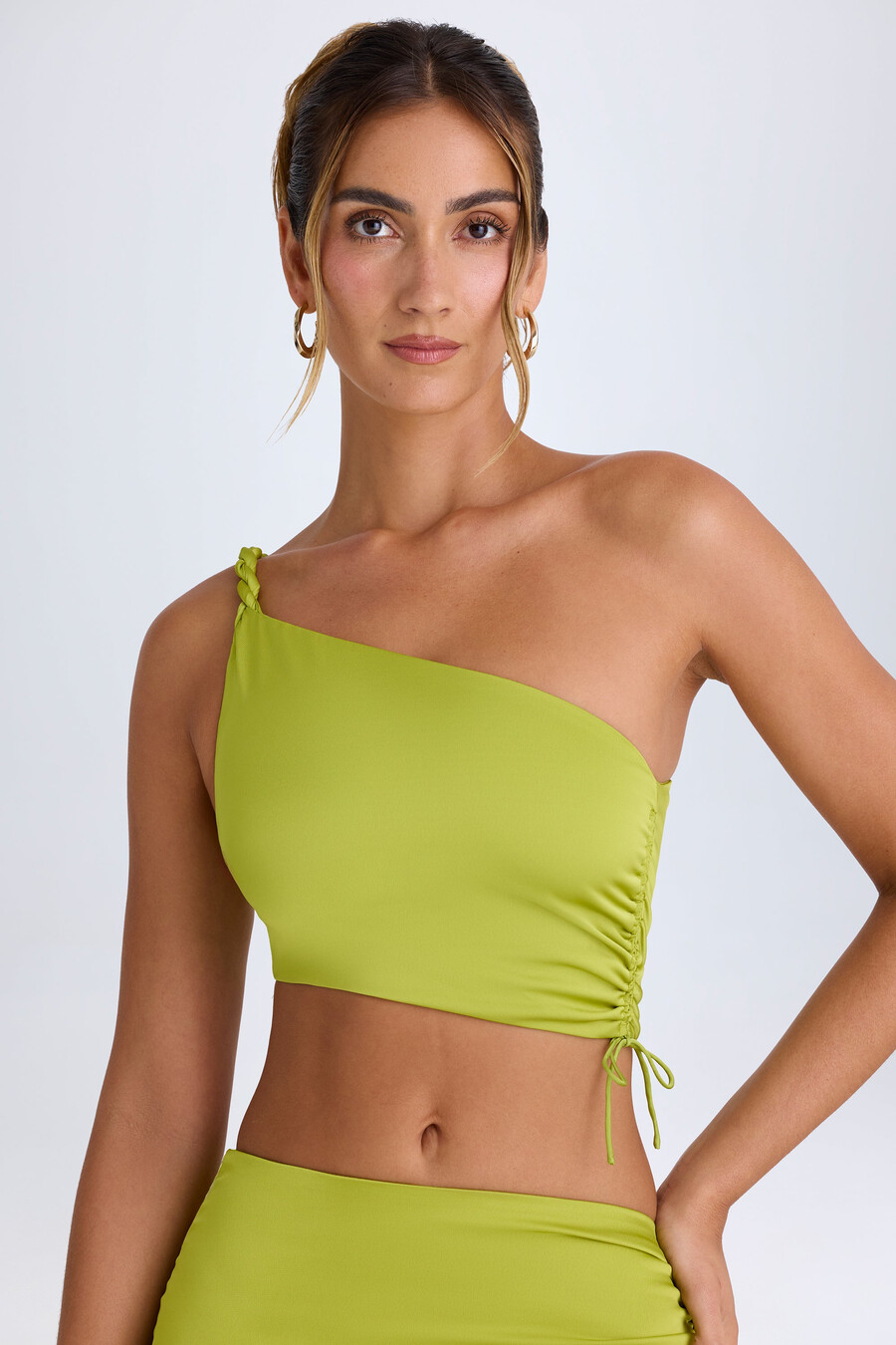 top cropped assimétrico franzido em verde pera