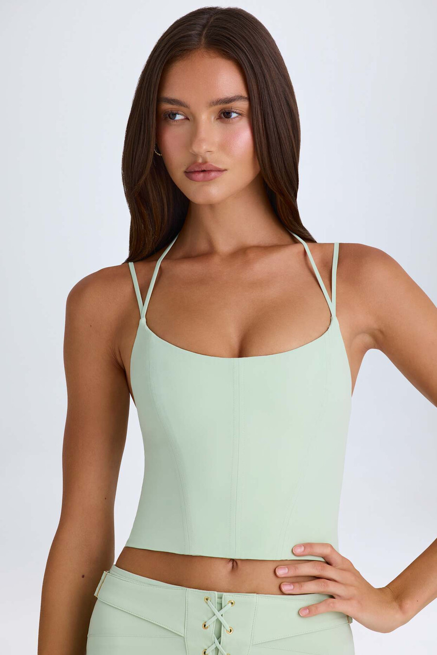 top corset com decote halter na cor verde