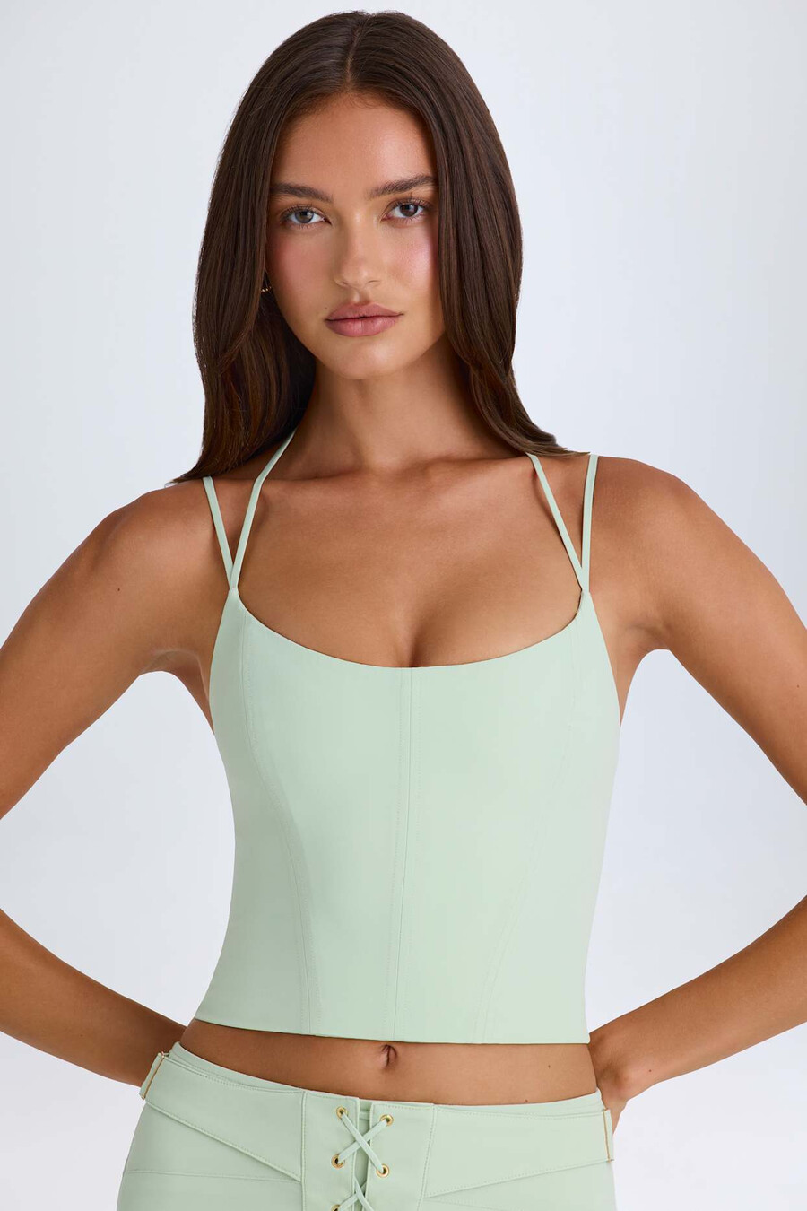 top corset com decote halter na cor verde