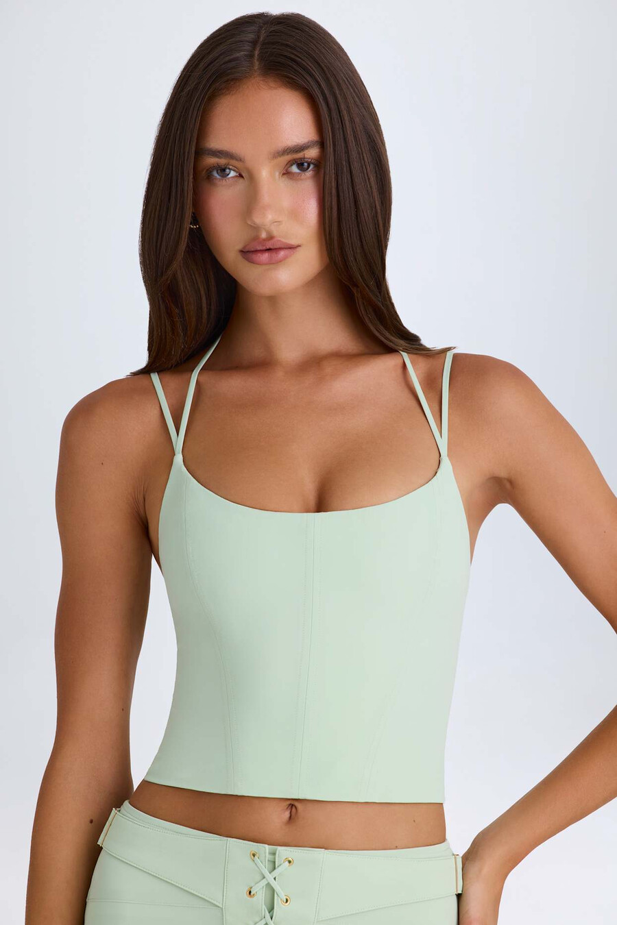 top corset com decote halter na cor verde
