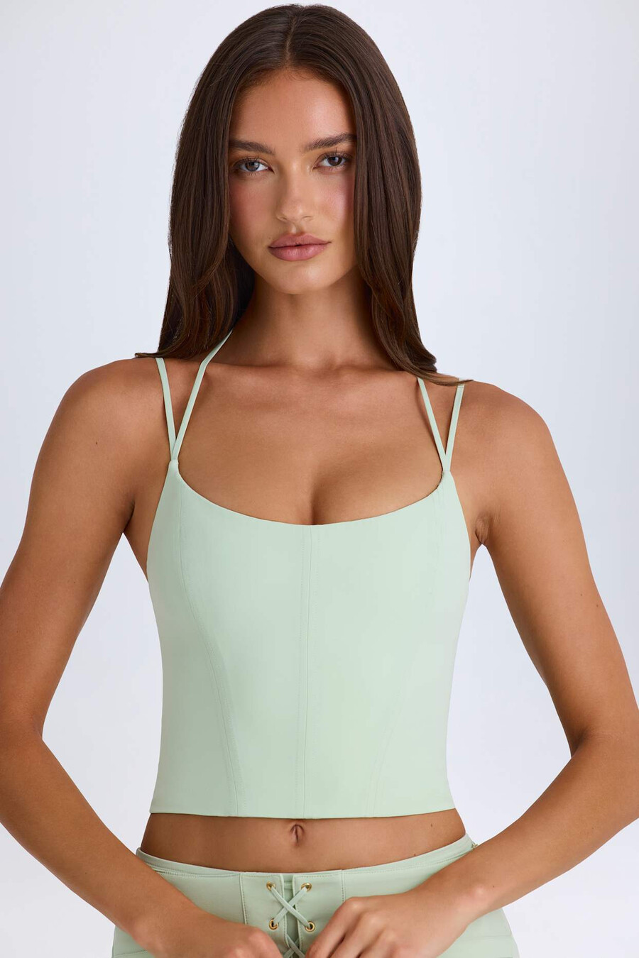 top corset com decote halter na cor verde