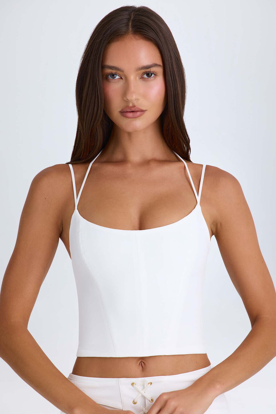 top corset com decote halter na cor branca