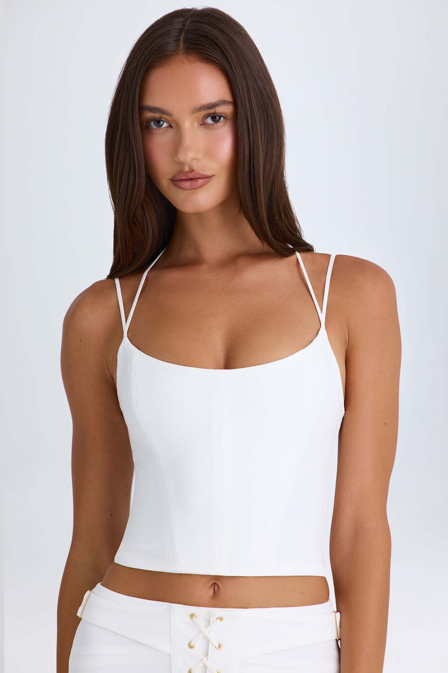 top corset com decote halter na cor branca