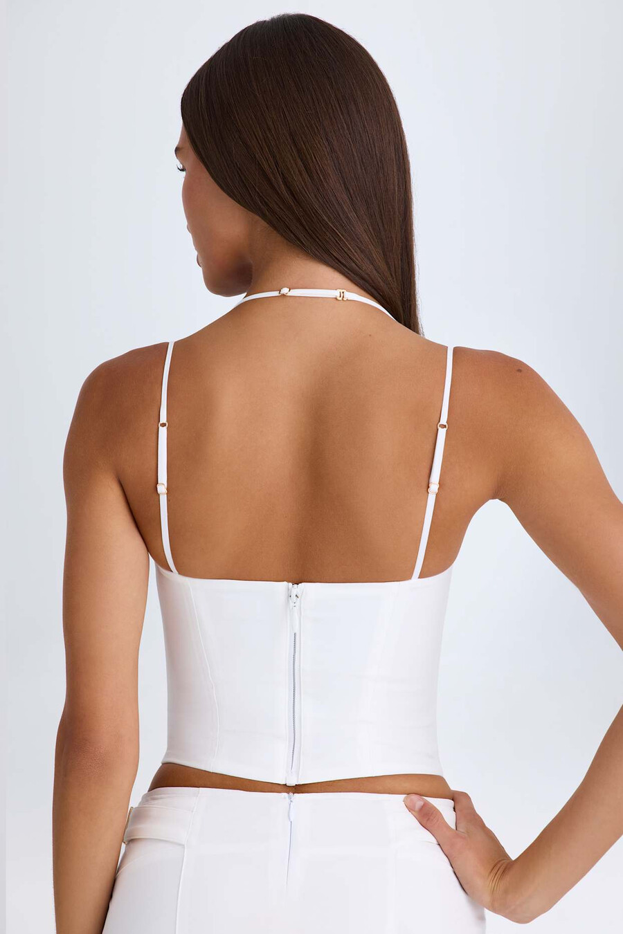top corset com decote halter na cor branca