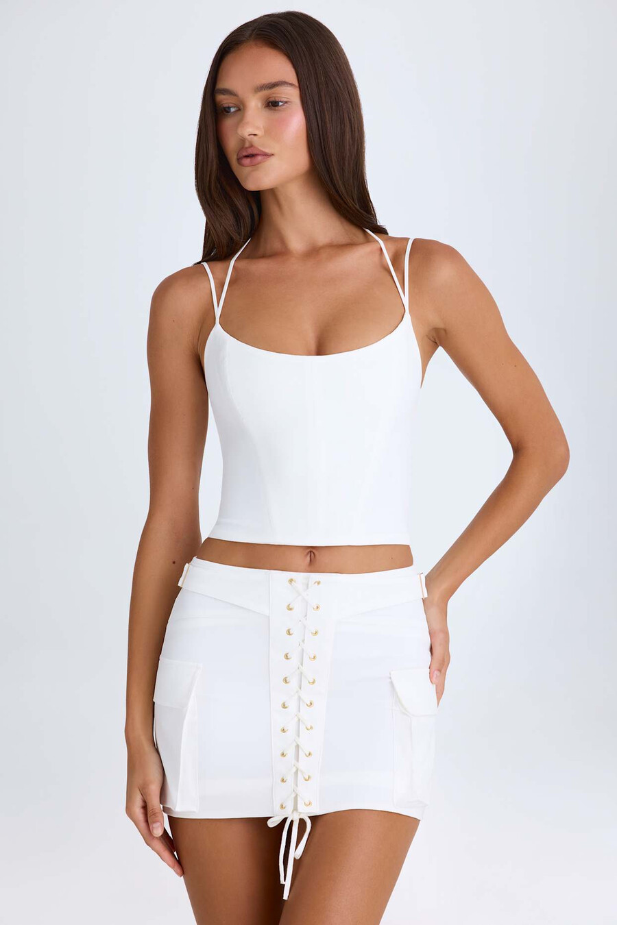 top corset com decote halter na cor branca