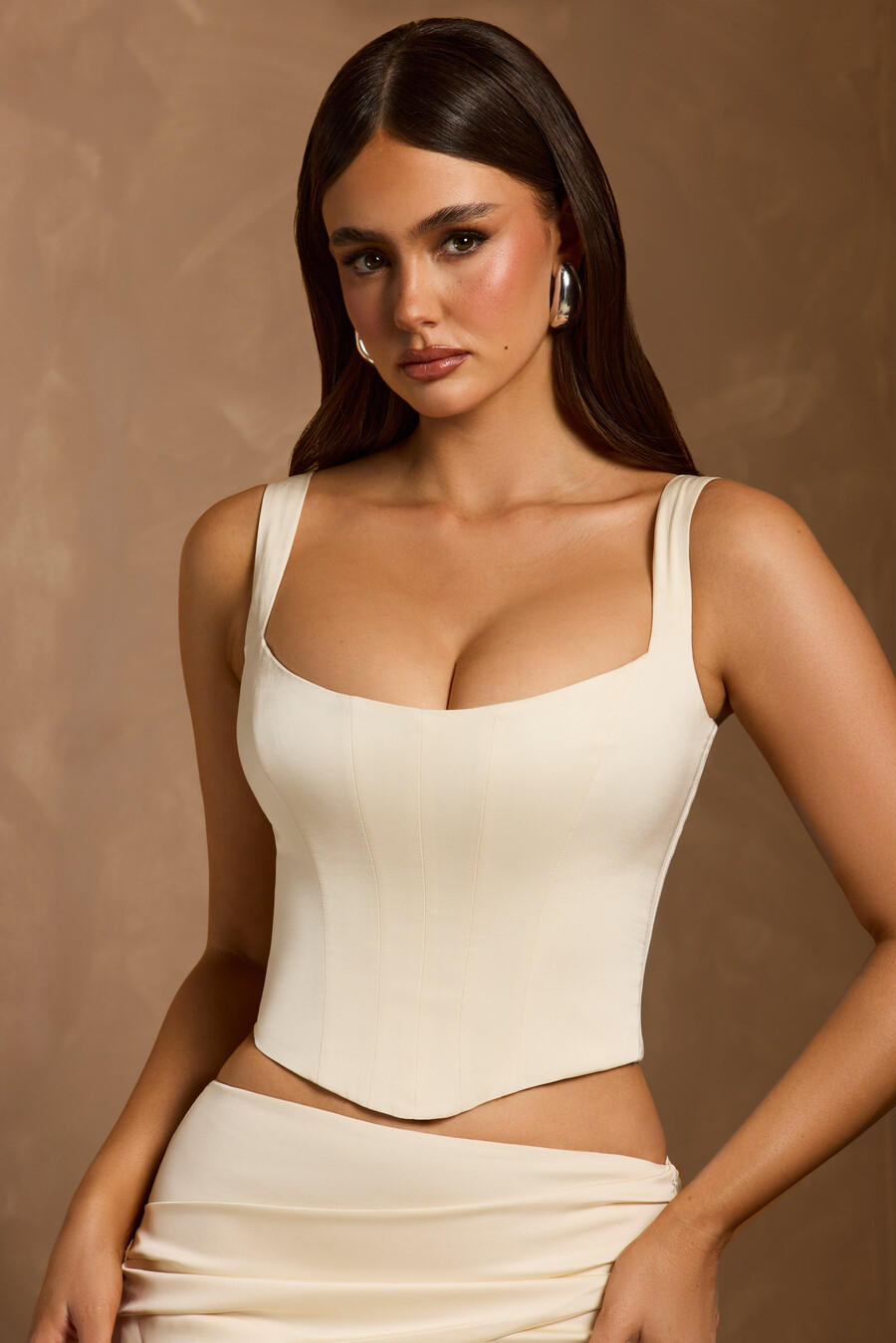 top corset com amarração em cadarço na cor marfim