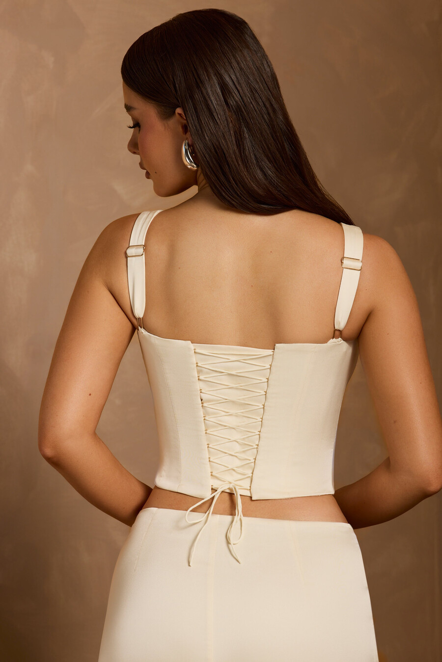 top corset com amarração em cadarço na cor marfim